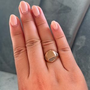 Vintage 14K Rosy Gold Signet Ring with Russian hallmarks Size 8